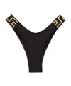 Versace Black Bikini Bottoms With Greca Motif Detail And High Cut In Tech Fabric Stretch Woman In Black