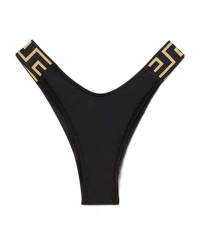 VERSACE VERSACE GRECA-PATTERN PRINTED THONG BIKINI BOTTOMS