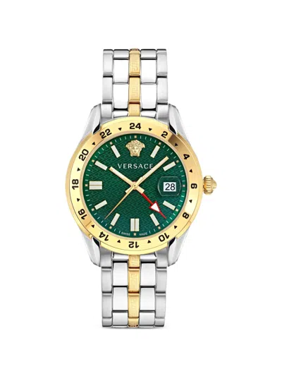 Versace Greca Time Gmt 41mm Watch In Metallic