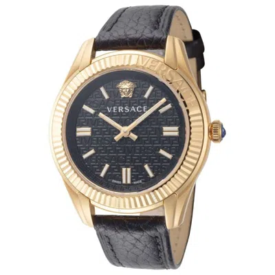 Versace Greca Time Quartz Black Dial Ladies Watch Ve6c00223 In Gold Tone/black