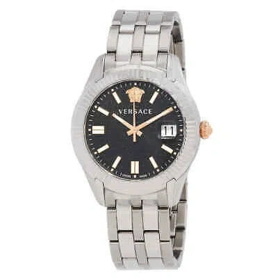 Pre-owned Versace Greca Time Quartz Black Dial Men's Watch Ve3k00322