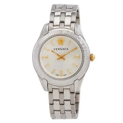 Pre-owned Versace Greca Time Quartz Silver Dial Ladies Watch Ve6c00323
