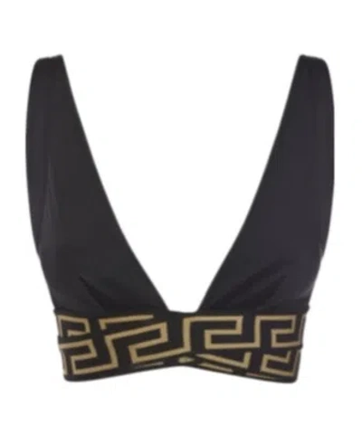 Versace Greca Border Triangle Bikini Top In Black