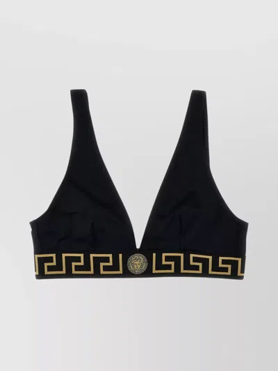 Versace 'greca' Triangle Bikini Top In Black