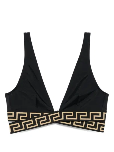 Versace Greca Triangle Bikini Top In Black