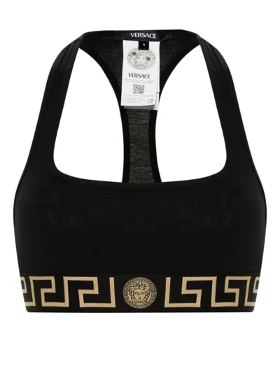 Versace Greca Triangle Bra In Black