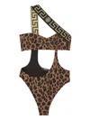 VERSACE GRECA-TRIM LEOPARD PRINT SWIMSUIT