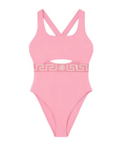 Versace Greca Trim One-piece Swimsuit In Pink