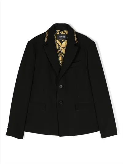 Versace Kids' Greca-trim Single-breasted Blazer In Black