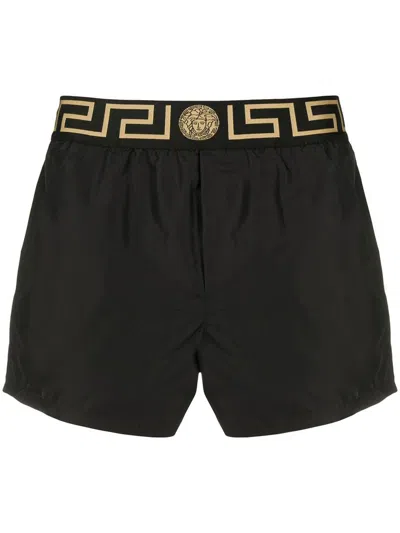 Versace Greca-print Swim Shorts In Black