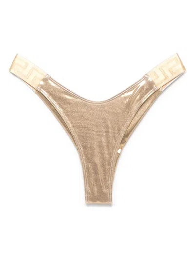 Versace Greca Waistband Bikini Bottom In Gold