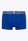 Versace Mens Bluette Gold Brand-pattern Low-rise Stretch-cotton Trunks In Blue