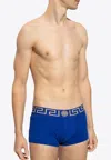 Versace Greca Waistband Boxer Briefs In Blue