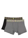 Versace Greca Border Long Boxers (pack Of Two) In Black