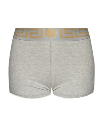 Versace Greca-waistband Cotton Boyshort In Gray