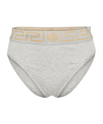 Versace Greca-waistband Cotton Briefs In Grey