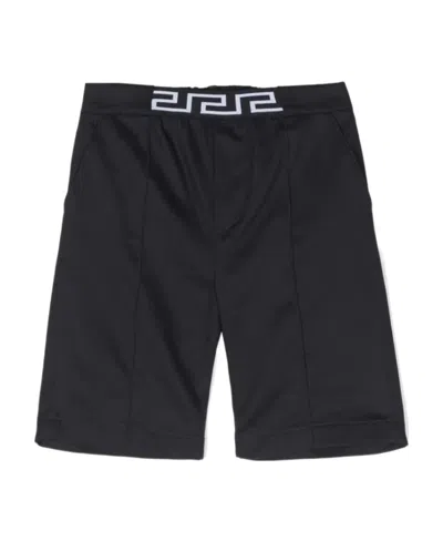 Versace Greca-waistband Gabardine Shorts In Black