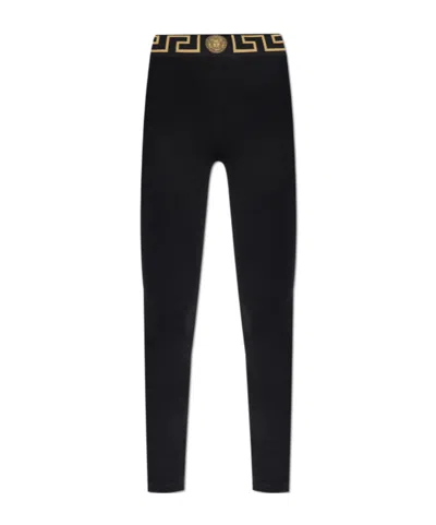 Versace Greca-waistband High-waist Leggings In Black