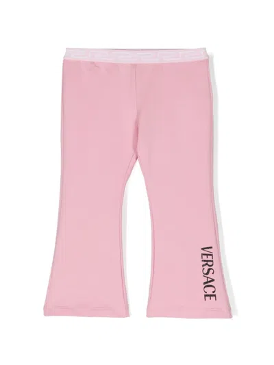 Versace Babies' Greca-waistband Jersey Trousers In Pink