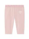 Versace Logo Embroidered Fabric Leggins In Pink