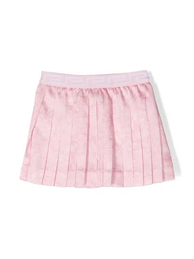 Versace Babies' Greca-waistband Pleated Skirt In Pink
