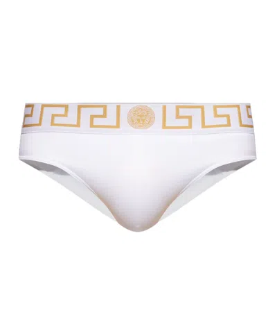 Versace Greca-waistband Swim Briefs In White