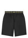 Versace Black Swim Trunks With Greca And Medusa Head Print On Elastic Waistband In Nylon Man In Black