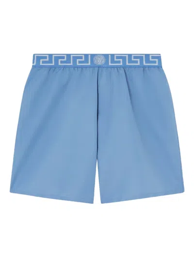 Versace Greca-waistband Swim Shorts In Blue