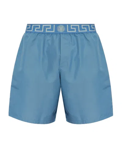Versace Greca-waistband Swim Shorts In Blue