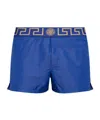 Versace Blue Swim Shorts With Elastic Waist With Greca Motif In Tech Fabric Man In Blue