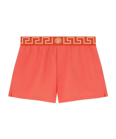 Versace Greca-waistband Swim Shorts In Orange