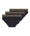 Versace Three-pack Black Greca Border Briefs In Black