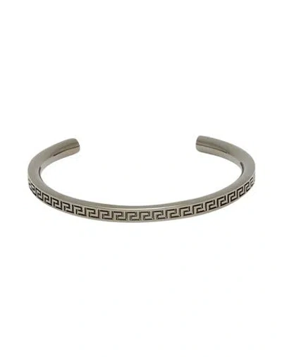 Versace Greca Woman Bracelet Gunmetal Size L Ruthenium In Gray