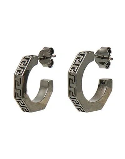 Versace Greca Woman Earrings Gunmetal Size - Ruthenium In Gray