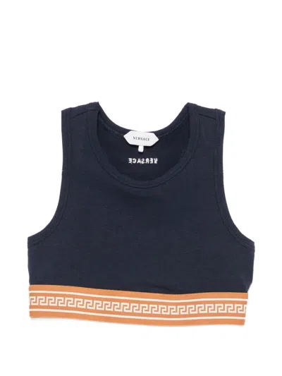 Versace Kids' Greca-band Crop Top In Black