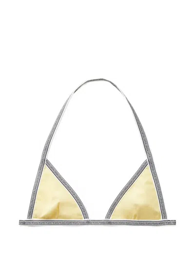 Versace Bikini-oberteil Mit Greca-besatz In Yellow