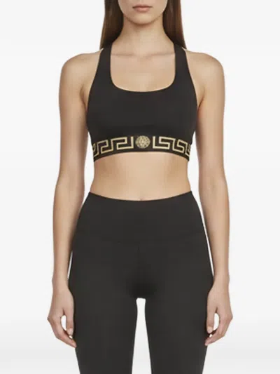 Pre-owned Versace Greca-border Sports Bra In Black