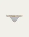 Versace Greca-border Stretch Cotton Thong In Brown