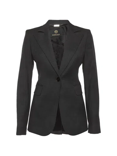 Pre-owned Versace Greca-detail Buckle Blazer In Black