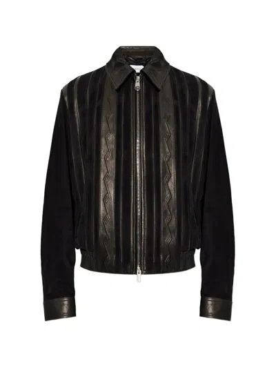 Versace Greca-embossed Panelled Jacket In Black