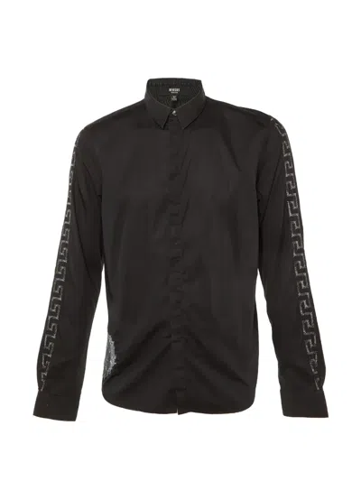 Pre-owned Versace Greca-embroidered Shirt In Black