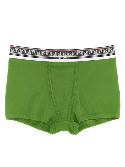 Versace Greca-jacquard Ribbed Cotton Briefs In Green