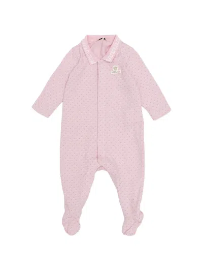 Versace Babies' Greca-pattern Medusa-patch Pajamas In Pink