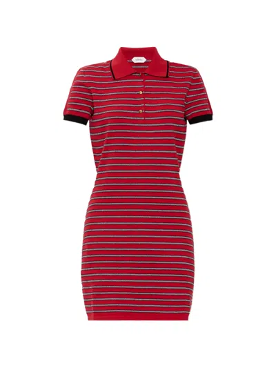 Versace Stripe Knit Mini Polo Dress In Pink