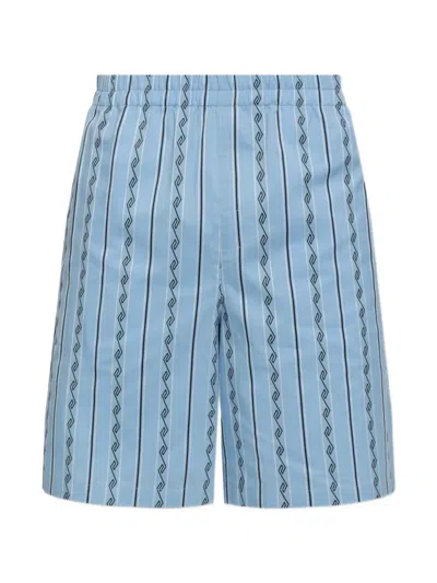 Versace Greca-pattern Striped Shorts In Blue