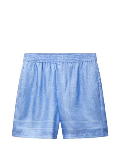 Versace Greca-print Bermuda Shorts In Blue