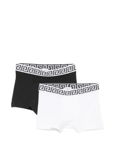 Versace Greca-print Boxer Briefs (set Of Two) In Black