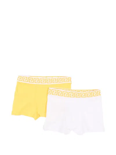 Versace Kids' Greca-print Boxer Shorts In Yellow