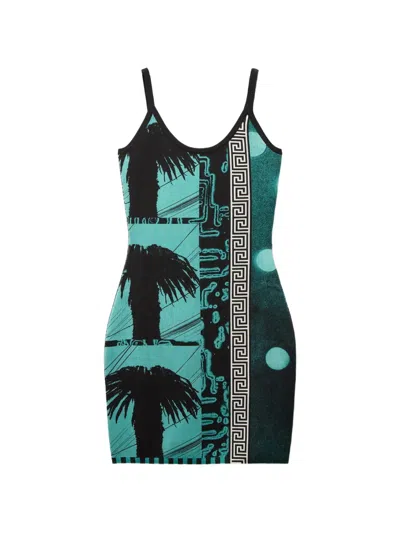 Versace Greca-print Graphic-pattern Dress In Multi