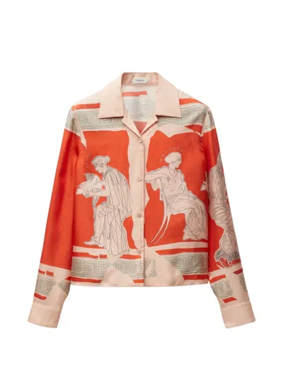 Versace Greca-print Graphic-print Shirt In Orange